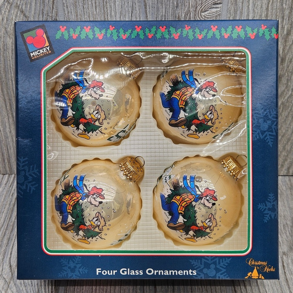 Mickey Unlimited Four Glass Ornaments Goofy Donald Duck Christmas by‎ Krebs